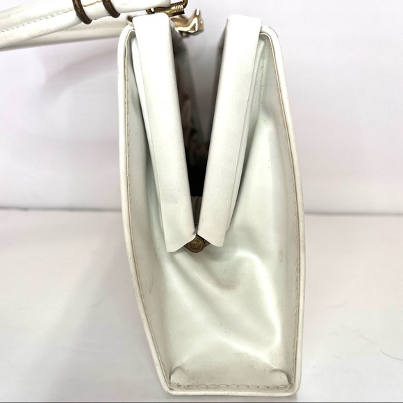 Vintage Madwed White Leather Purse Frame Doctor Bag Gold Tone Metal Closure - Picture 5 of 11